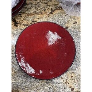 VTG Christmas Holiday Plates Ceramiche Umbria Italy Deep Red Oxblood 9” Set of 7